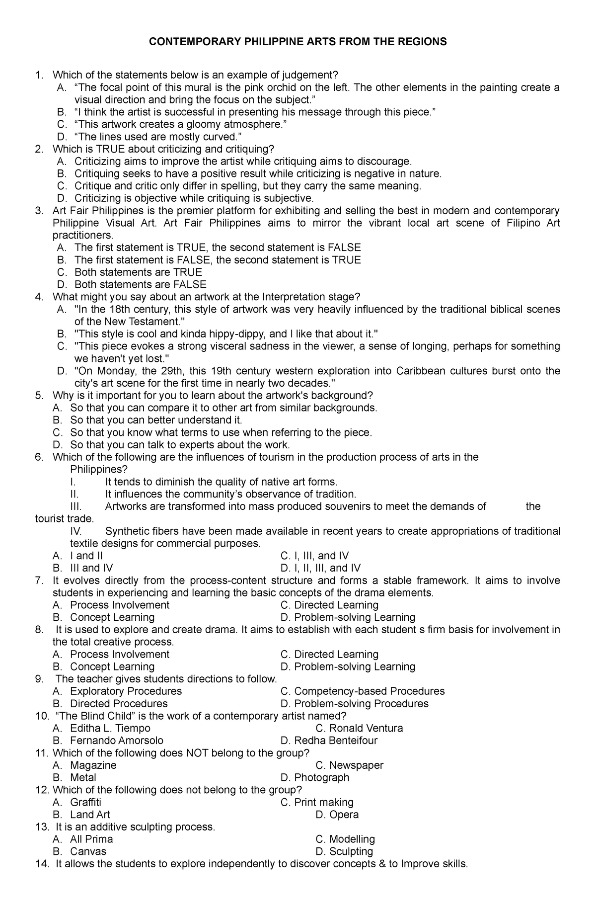 CPAR Reviewer - Some helpful questions to review. - CONTEMPORARY ...