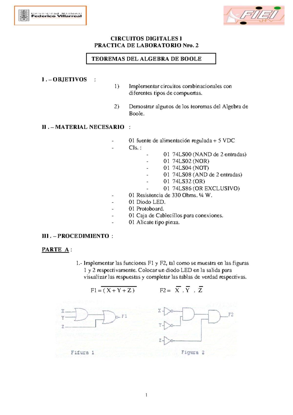 GUÍA 2 DE Laboratorio DE C. Digital 1 - 1 CIRCUITOS DIGITALES I ...