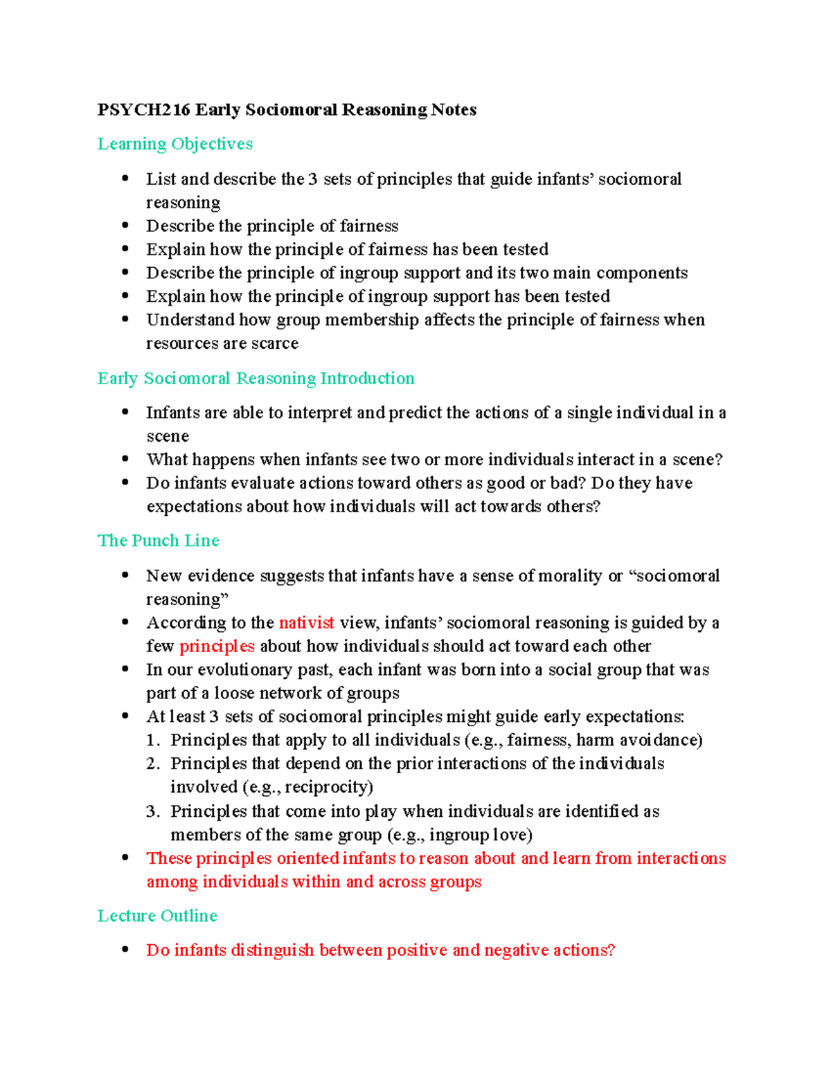 Psych 216 Early Sociomoral Reasoning Notes - PSYCH216 Early Sociomoral ...