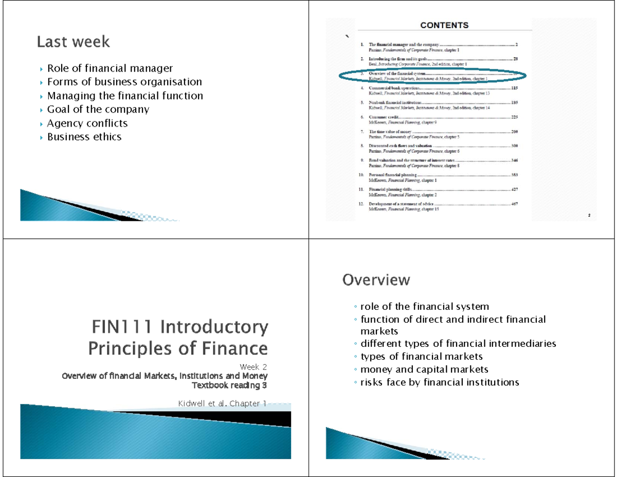 Week 2 Lecture Note - Role of financial manager Forms of business ...