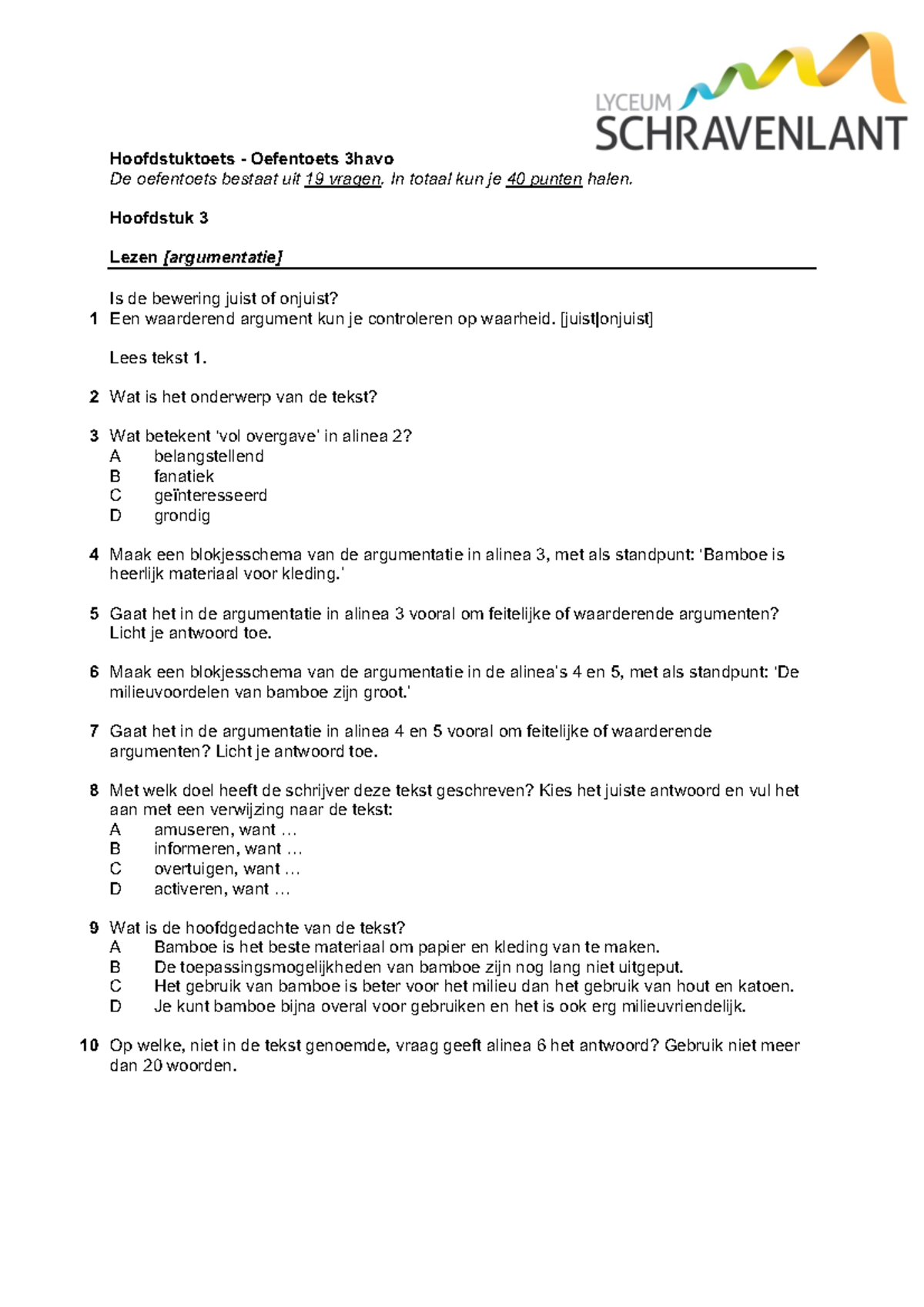 3H - Oefentoets Lezen H3+4 - Hoofdstuktoets - Oefentoets 3havo De ...