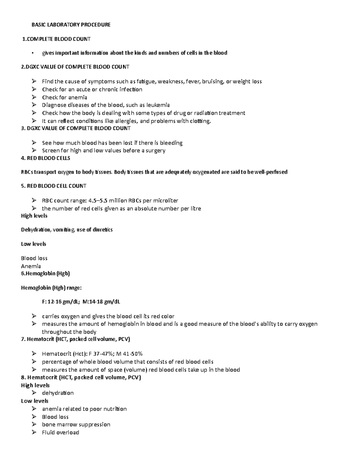 9 Basic LAB Procedure - BASIC LABORATORY PROCEDURE 1 BLOOD COUNT gives ...