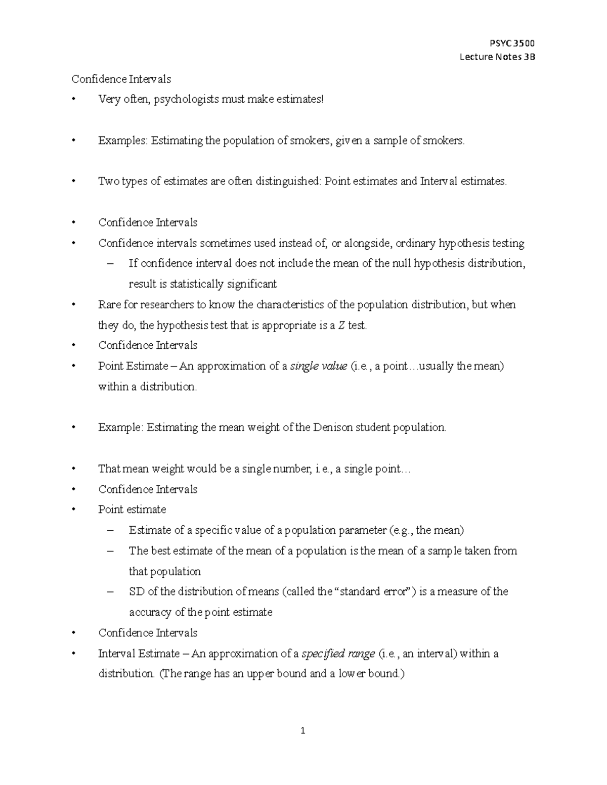 PSYC3500 Lecture-Notes 3C - Lecture Notes 3B Confidence Intervals Very ...
