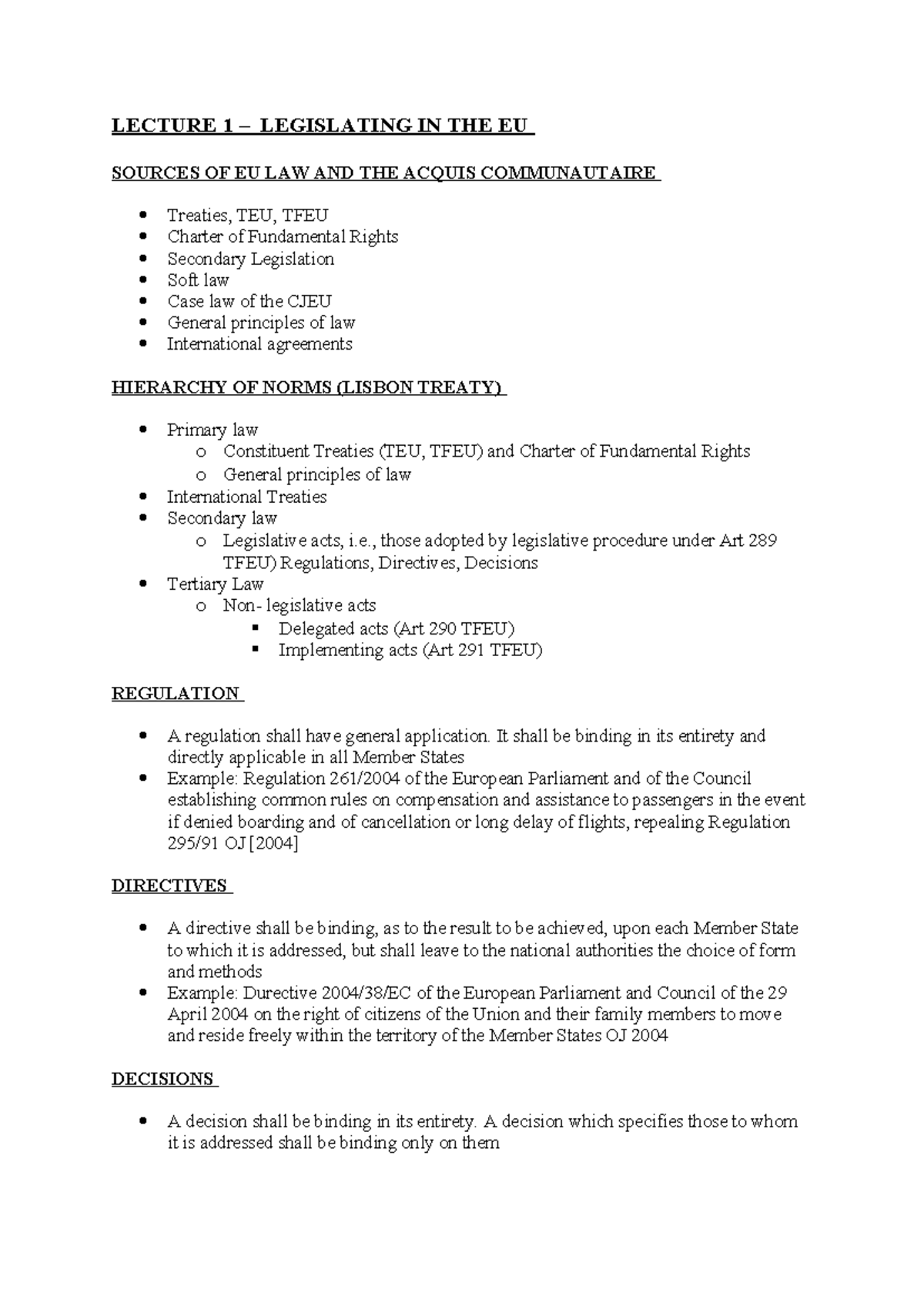 Lecture 1 - Legislating in the EU - LECTURE 1 – LEGISLATING IN THE EU ...