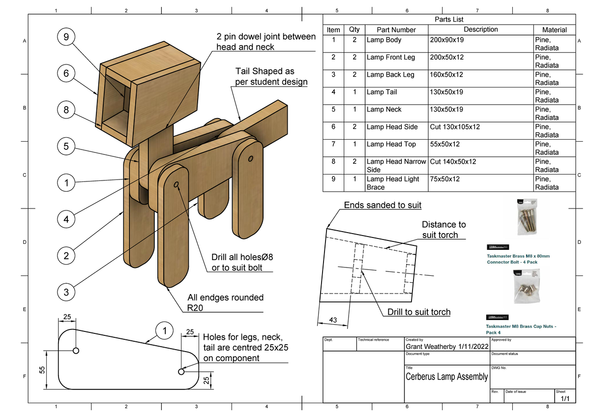 Cerberus Lamp Assembly Drawing 1 A 2 3 4 5 6 7 8 1 2 3 4 5 6 7 8 B C