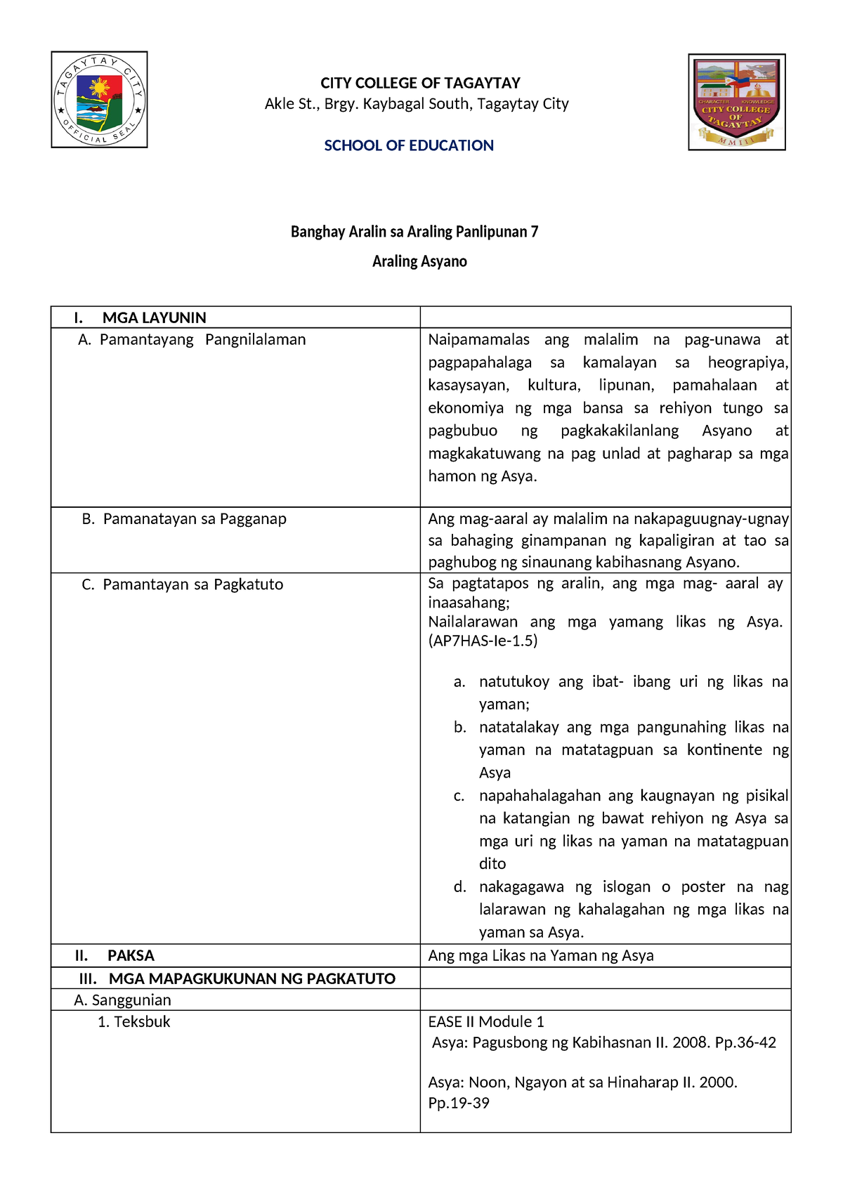 Lesson PLAN IN Globalisasyon - CITY COLLEGE OF TAGAYTAY Akle St., Brgy ...