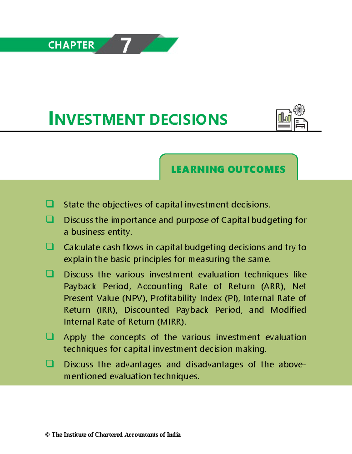 Investment Decions - LEARNING OUTCOMES INVESTMENT DECISIONS State the ...