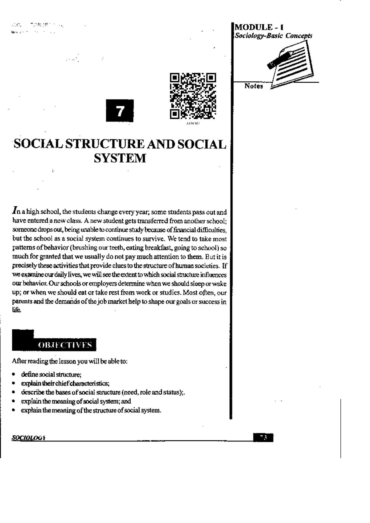 Social Structure AND Social System - MODULE I Concepts Notes 7 331en07 ...