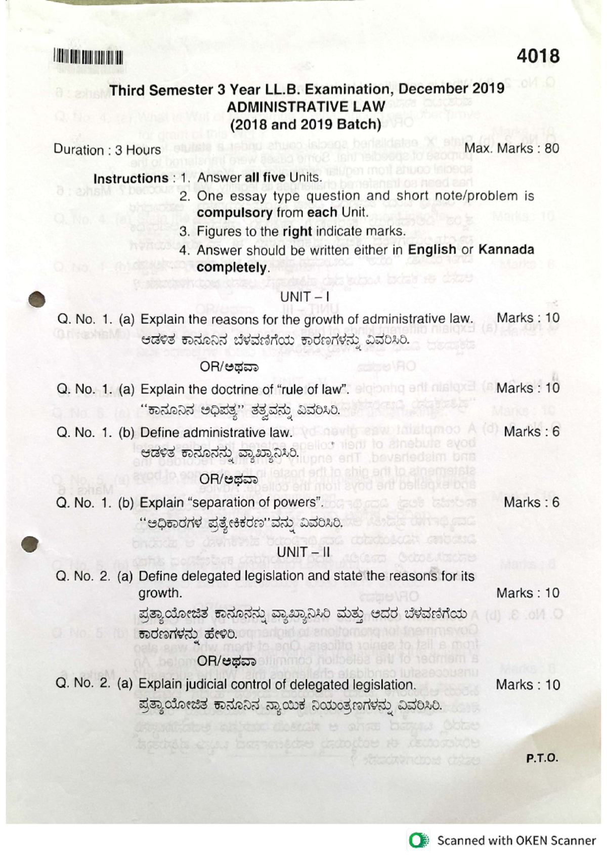 Admini. Law Dec 2019 - question paper - Administrative Law - Studocu