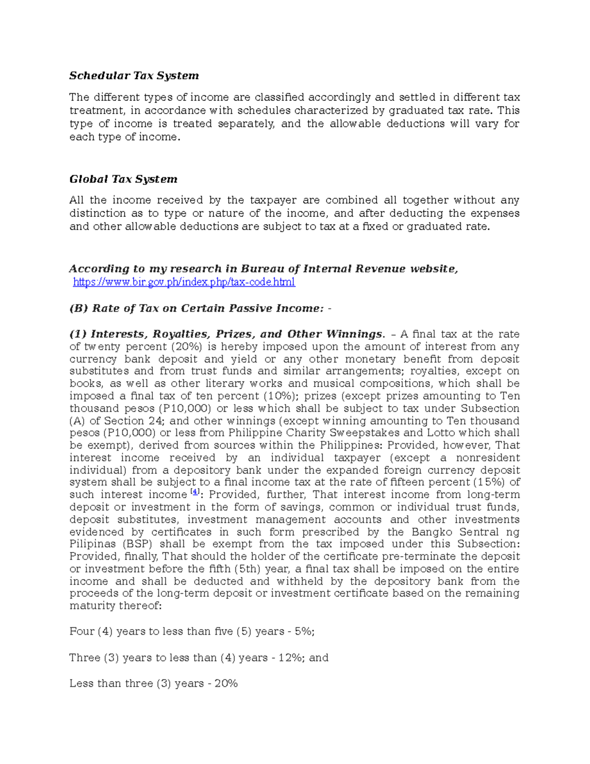 Inc Tax.Assignment 9 - Schedular Tax System The diferent types of ...