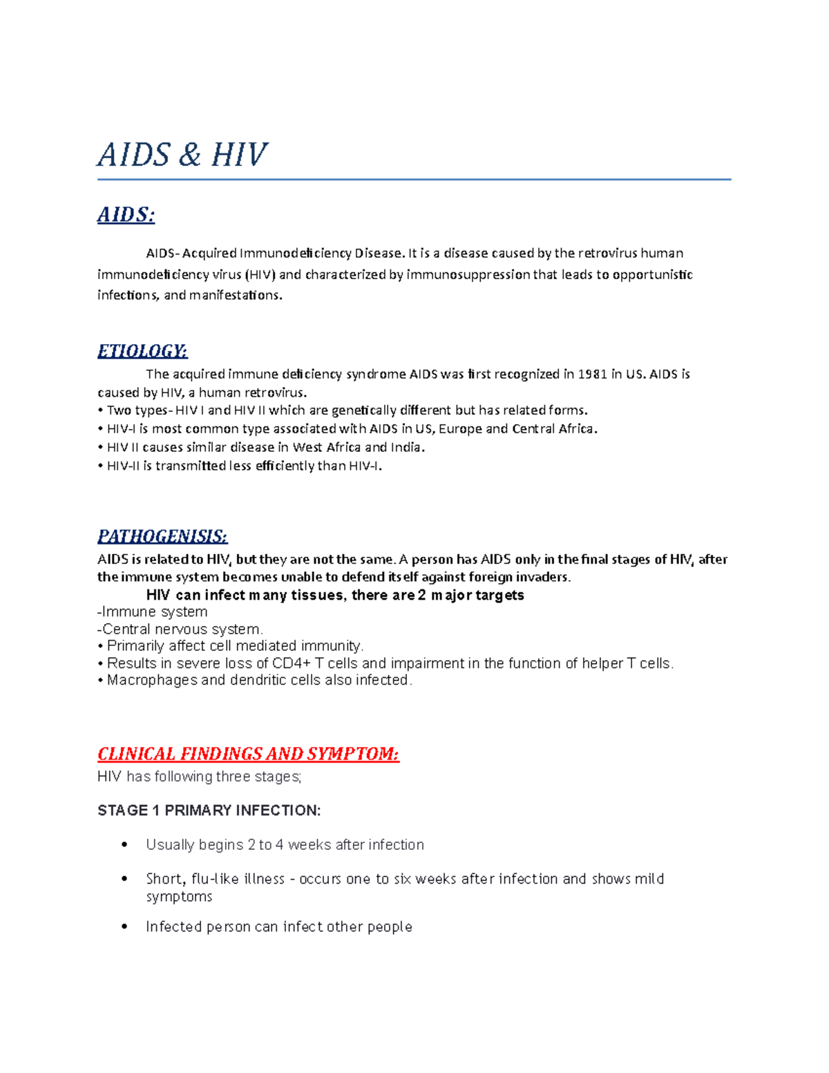 Pathophysiology of HIV and AIDS - AIDS & HIV AIDS: AIDS- Acquired ...