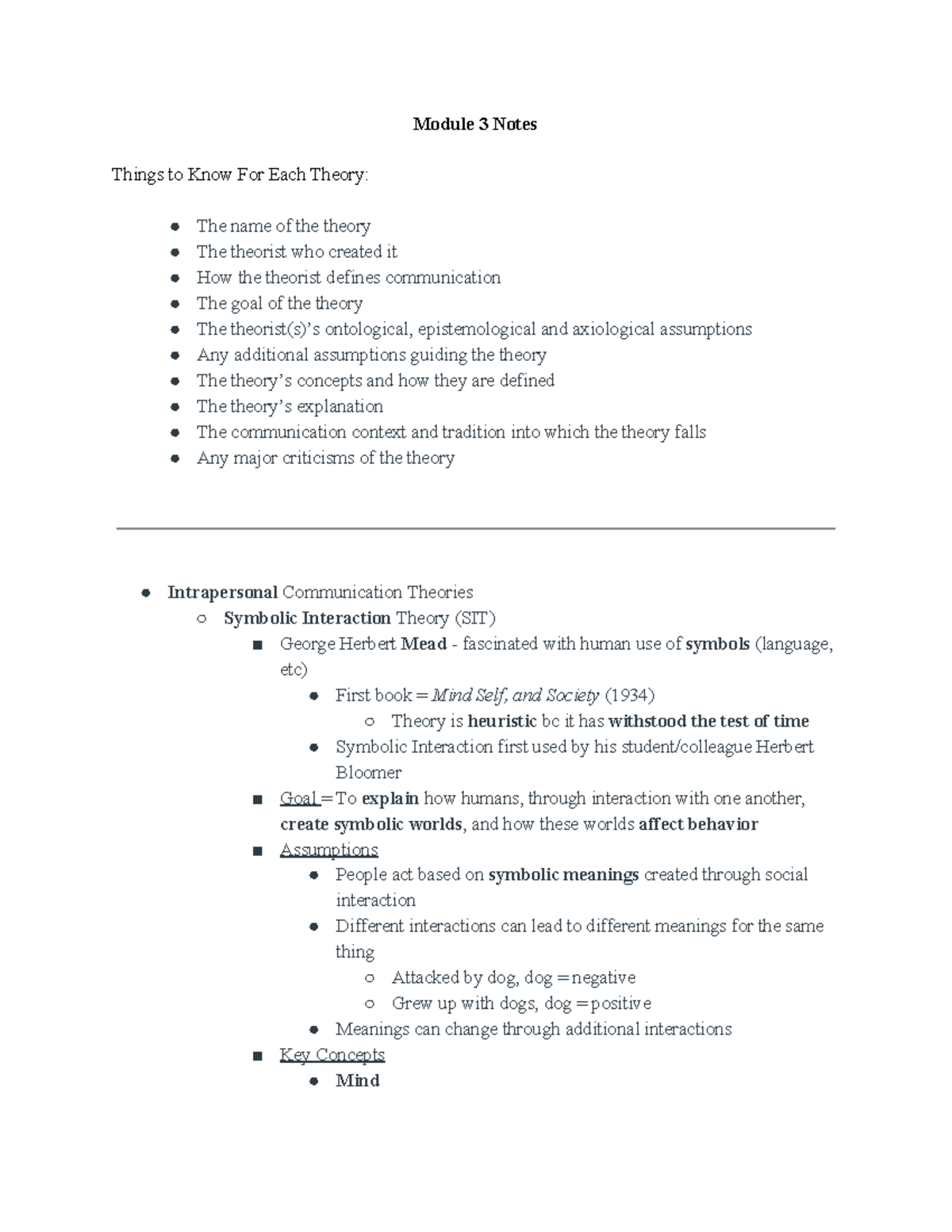 Comm250 - week3 - Module 3 Notes Things to Know For Each Theory: The ...