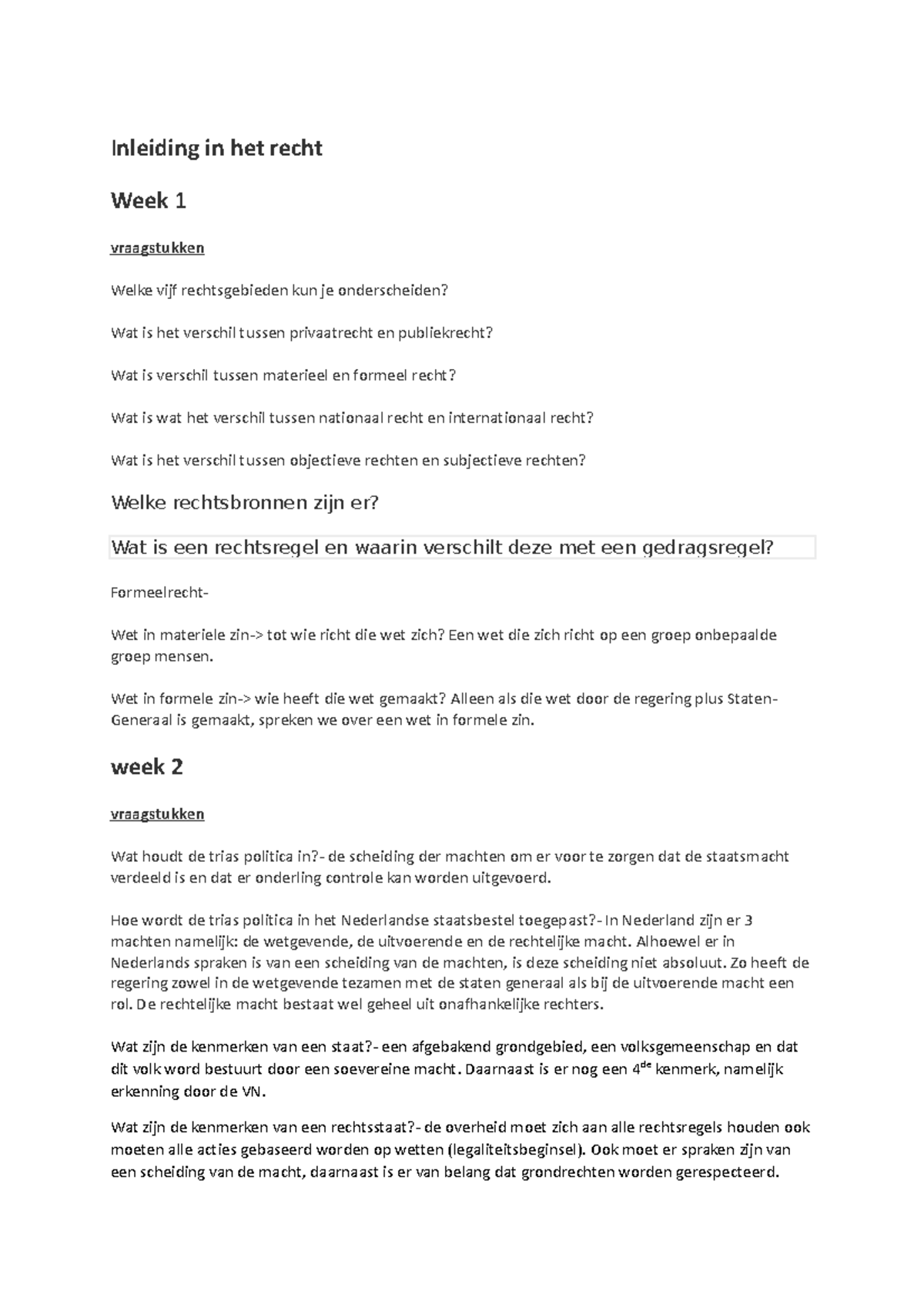 Inleiding In Het Recht - Samenvatting H1 En H2 - Inleiding In Het Recht ...