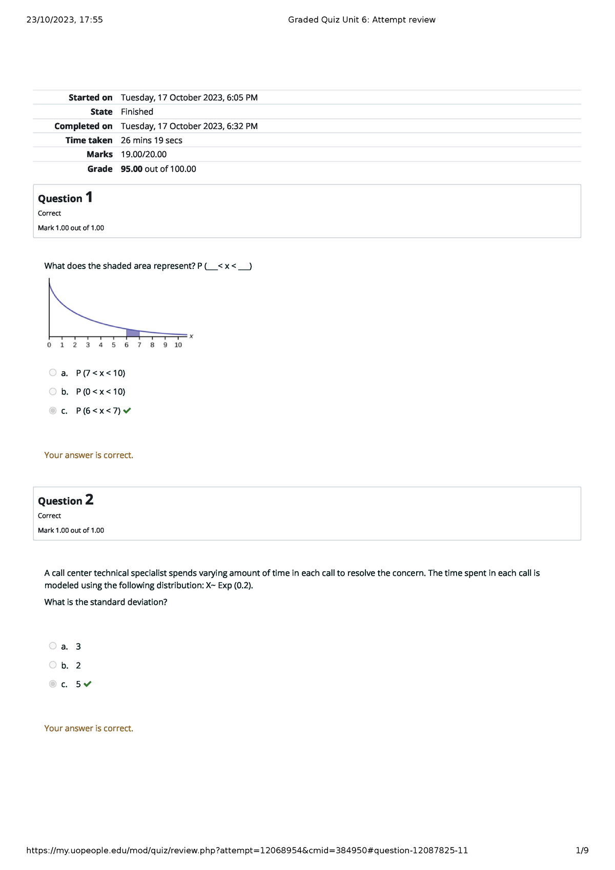 Math 1280 Graded Quiz Unit 6 - Started On Tuesday, 17 October 2023, 6: ...