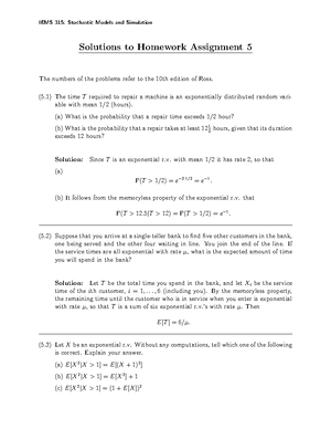 315-HW8 Sol - fall 2015 homework 8 solutions - IEMS 315: Stochastic ...