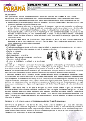 Atividade de Educação Física - Dança de Salão - Com texto e gabarito - 8º e  9º ano