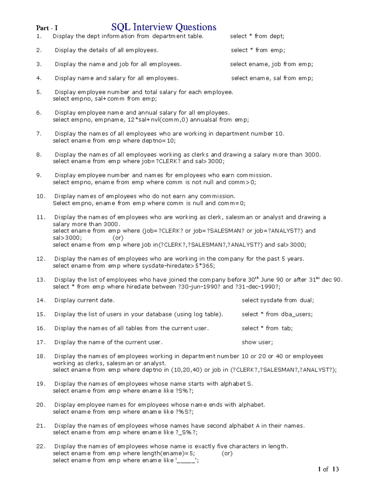 SQL Queries - More guide on sql - Part - I SQL Interview Questions ...