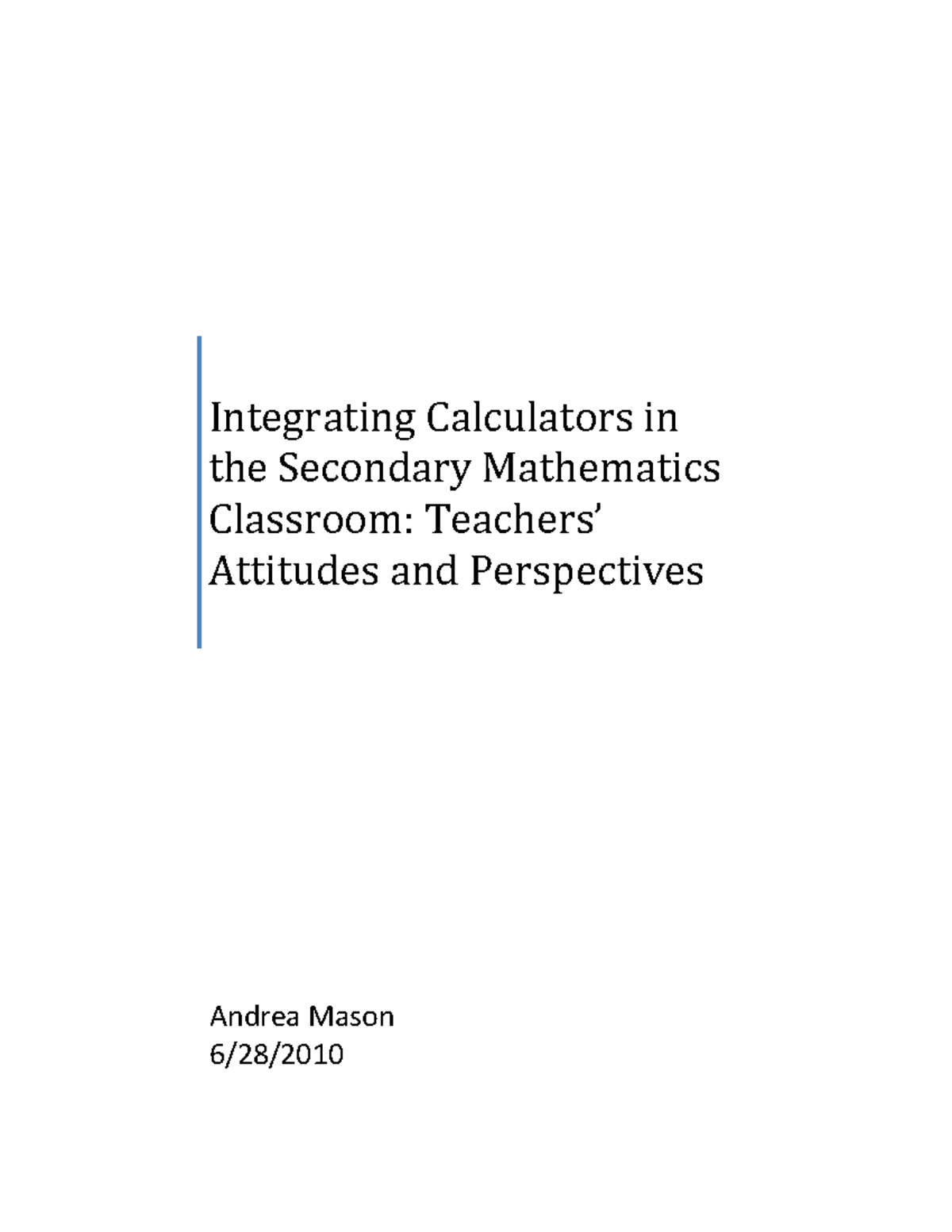 Integrating Calculators in the Secondary Mathematics Classroom