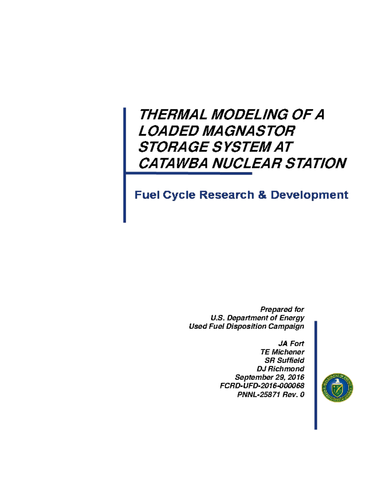 Thermal Modeling Loaded Magnastor Storage System Catawba Nuclear ...
