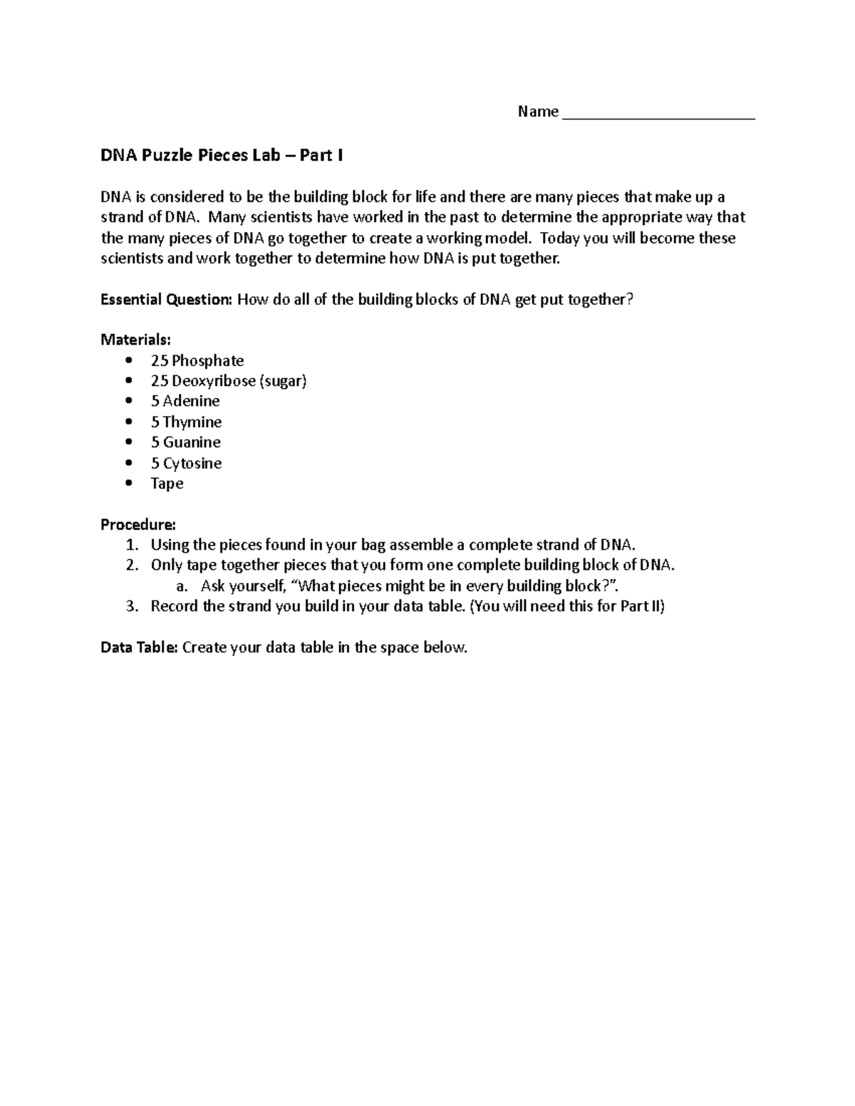 7.19DNA Puzzle Pieces Lab Part-1 (Student) - Name ...