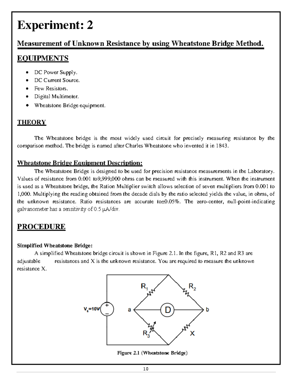 1588537686 lab manual 2 10 Experiment 2 Measurement of Unknown Resistance by using Wheatstone
