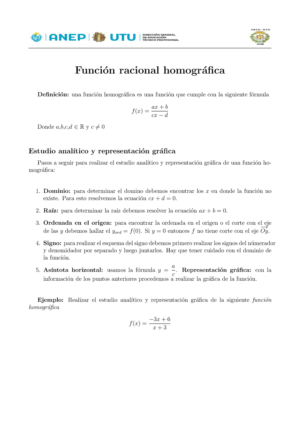 Funci N Racional Homogr Fica-1 - Funci ́on Racional Homogr ́afica ...