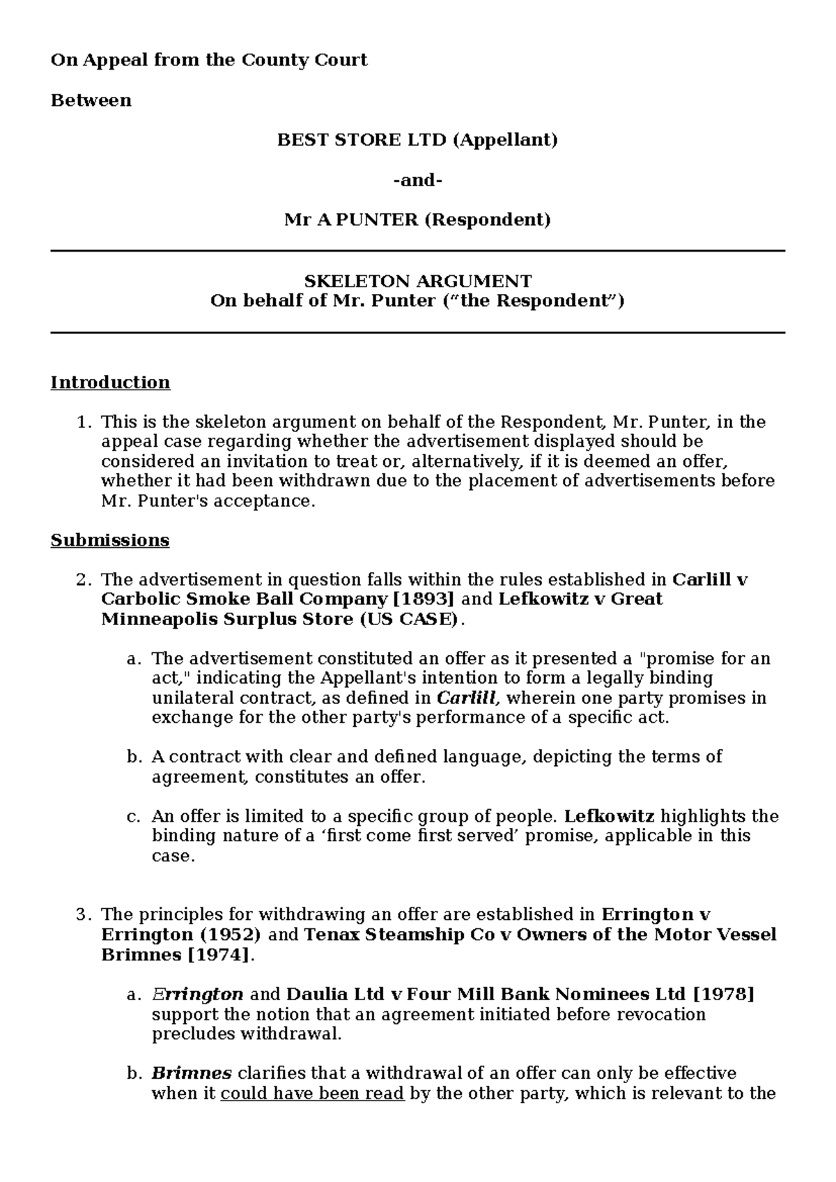 Skeleton argument workshop[ 33] - On Appeal from the County Court ...