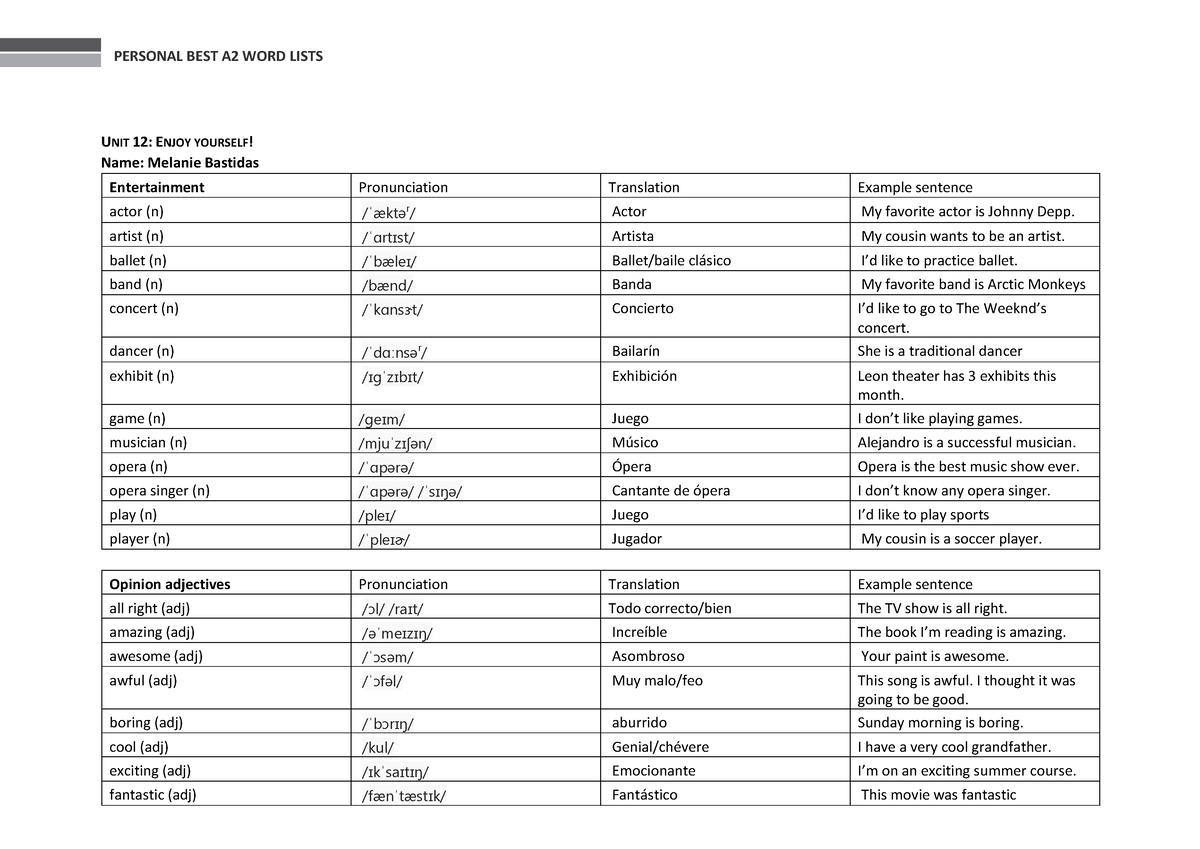 on-enjoy-yourself-vocabulario-personal-best-a2-word-lists-unit-12