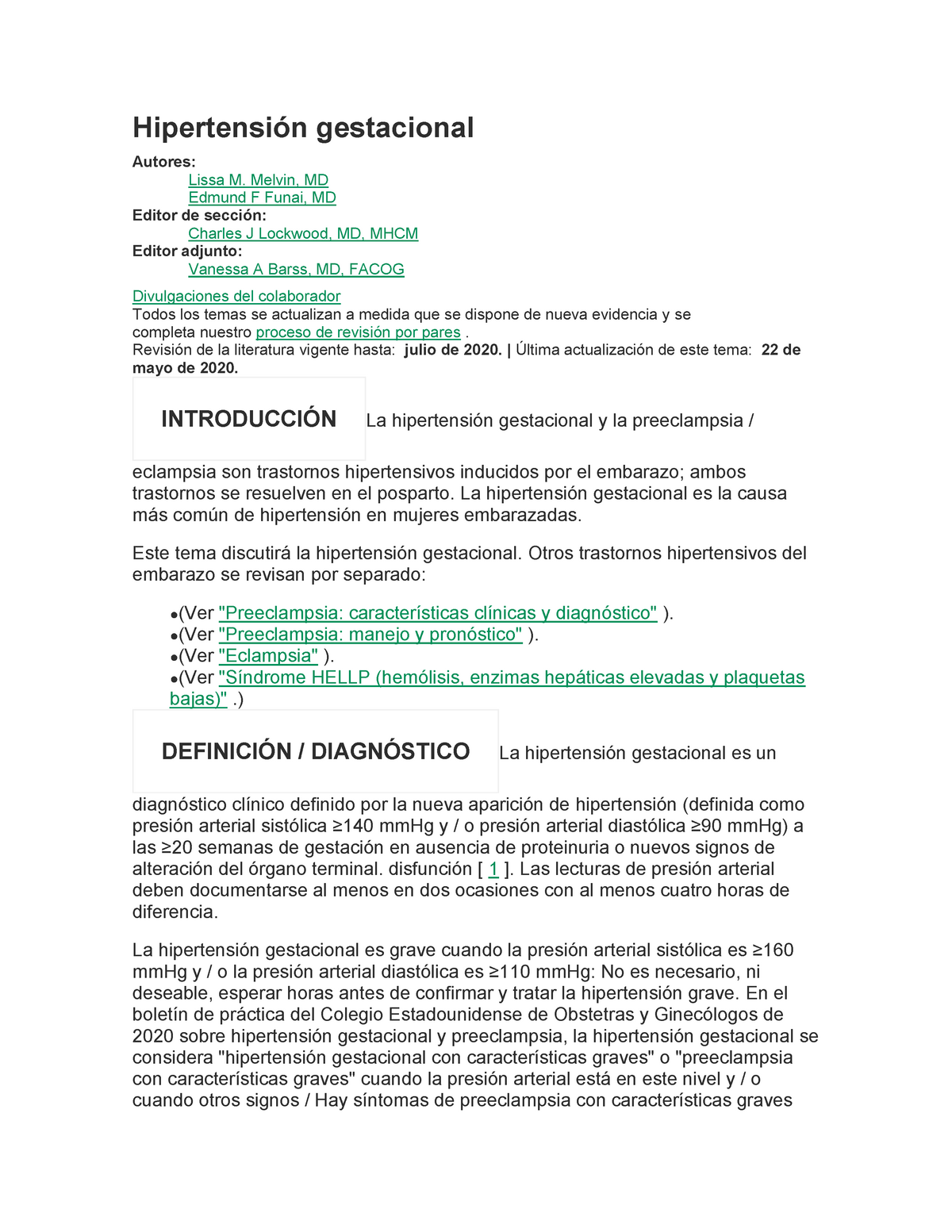 Hipertensión Gestacional Uptodate Hipertensión Gestacional Autores Lissa M Melvin Md Edmund 