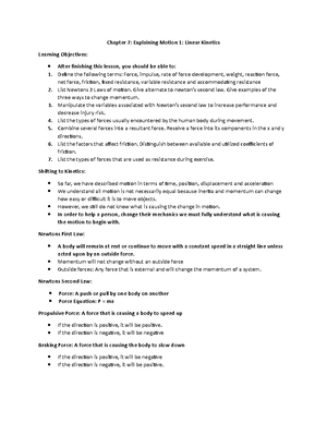 Biomechanics L1 Study Guide - Biomechanics L 1 Study Guide Study guide ...