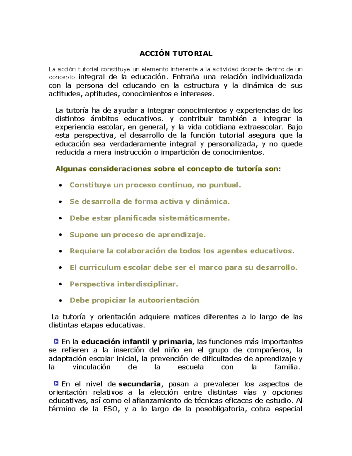 Acción Tutorial - COMPRENDIENDO EL TRABAJO TUTOR - ACCIÓN TUTORIAL La ...