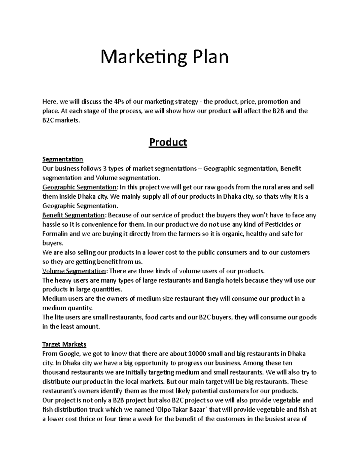 Marketing Plan - huu - Marketing Plan Here, we will discuss the 4Ps of ...