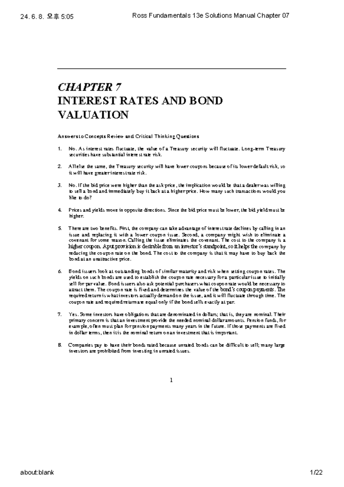 Solutions Manual Chapter 07 - 1 CHAPTER 7 INTEREST RATES AND BOND ...