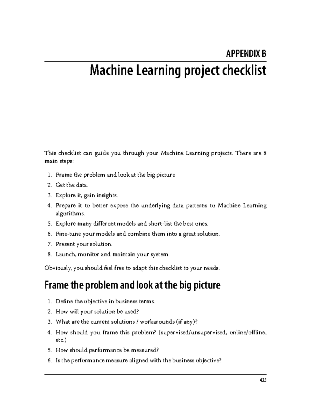 Machine Learning project checklist - There are 8 main steps: Frame the ...