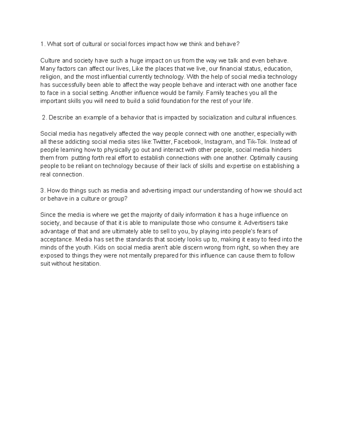 3-4 Journal Reflection: Cultural and Social Forces - What sort of ...