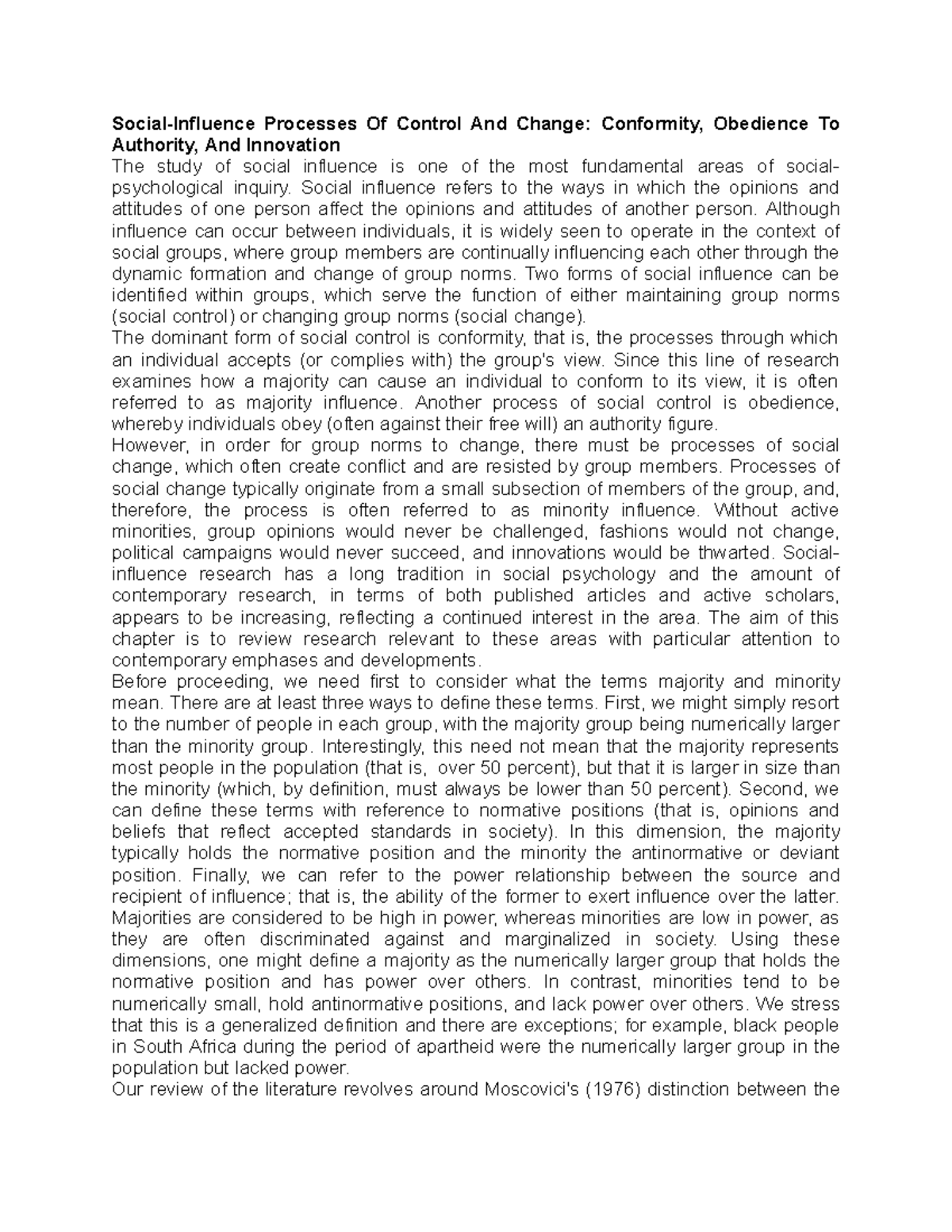 Social-Influence Processes Of Control And Change Conformity, Obedience ...