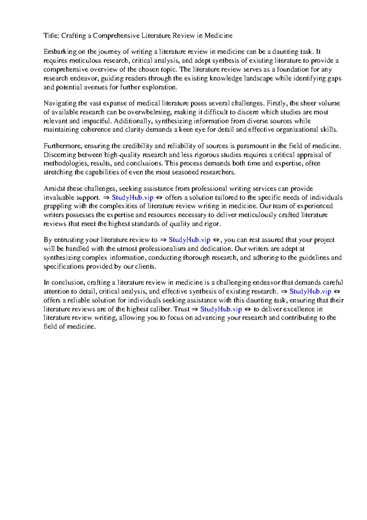 Example Literature Review Medicine - Title: Crafting a Comprehensive ...