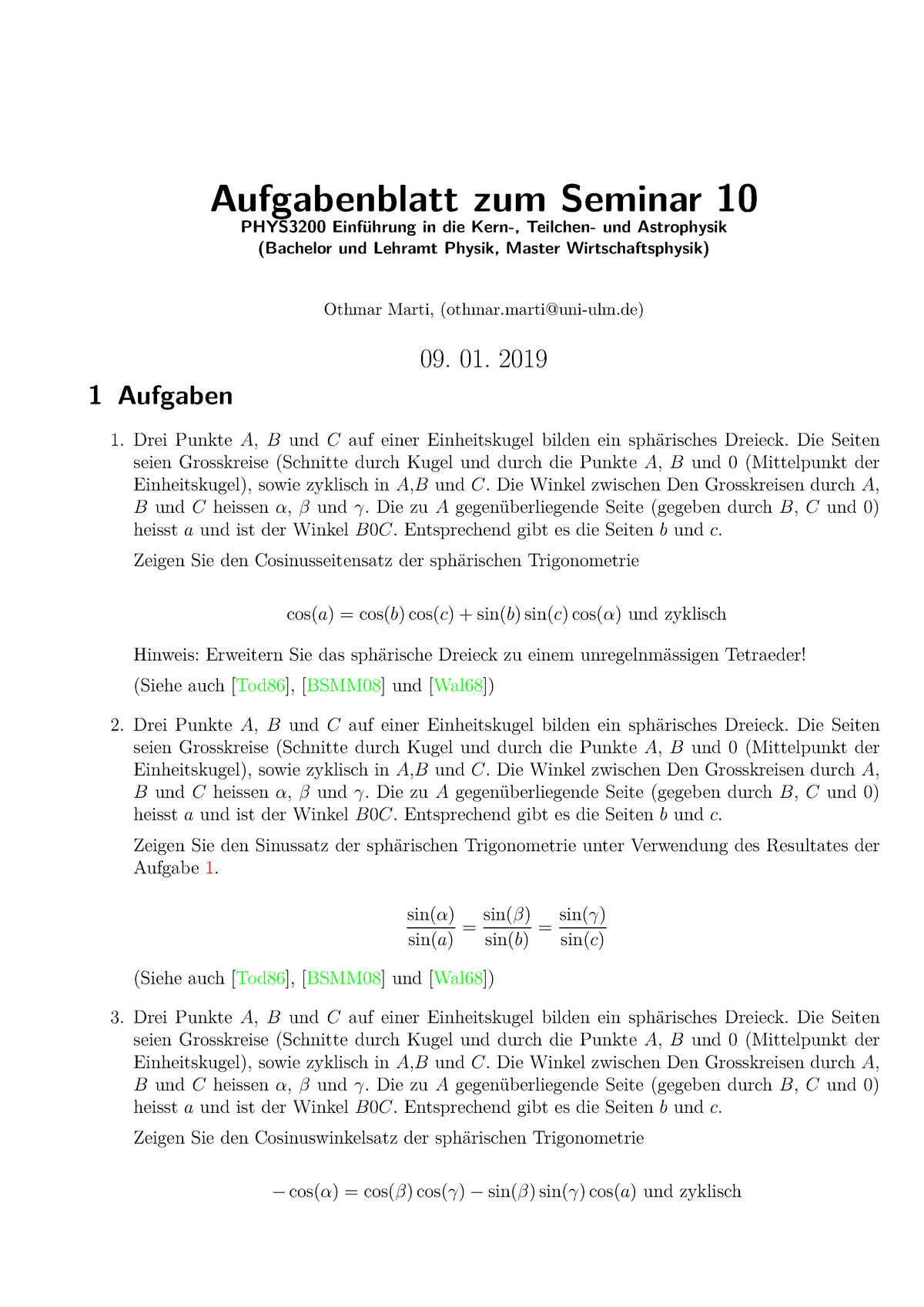 Aufgabenblatt 10 Zu Den Seminaren Vom 09. 01. 2019 Mit L”sungen ...