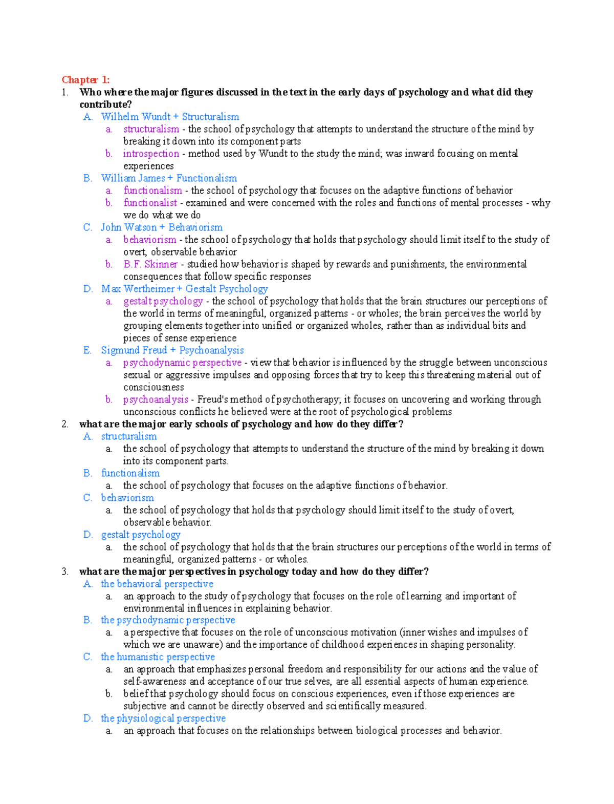 Psychology Study Guide 1 Chapter 1 Who Where The Major Figures Psychology Study Guide 1 Chapter 1 Who Where The Major Figures