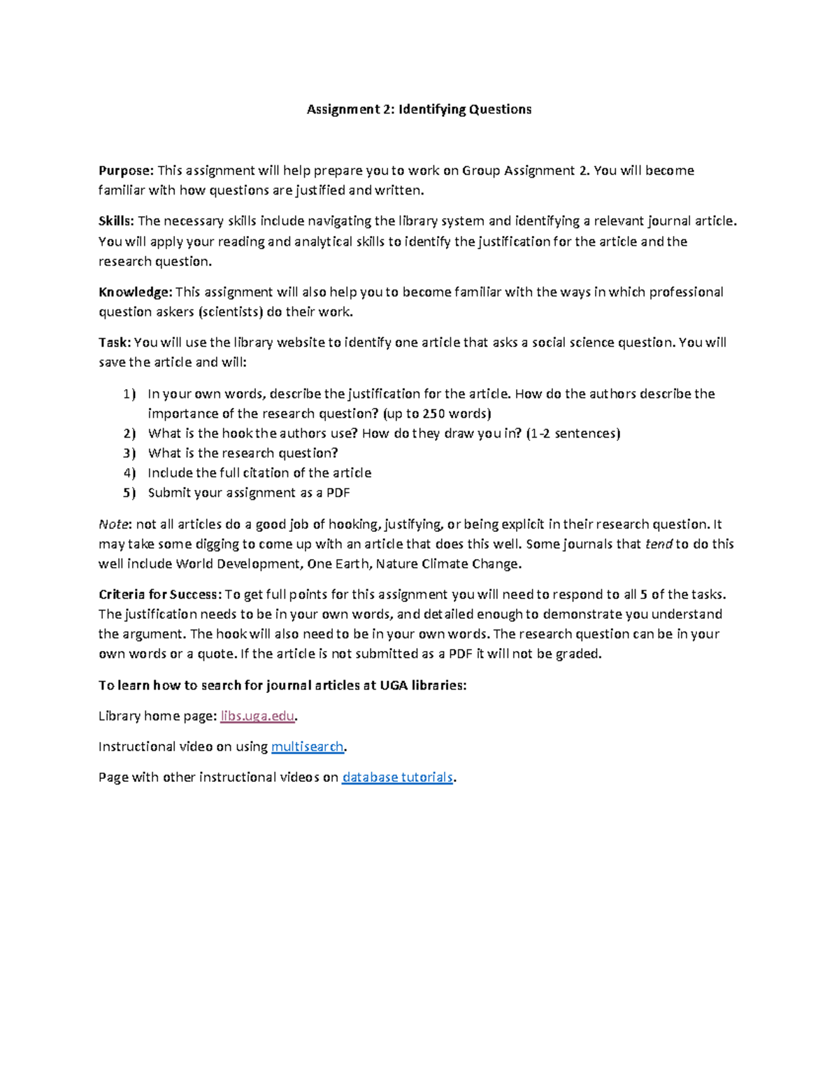 Assignment 2 Article Analysis - Assignment 2: Identifying Questions ...