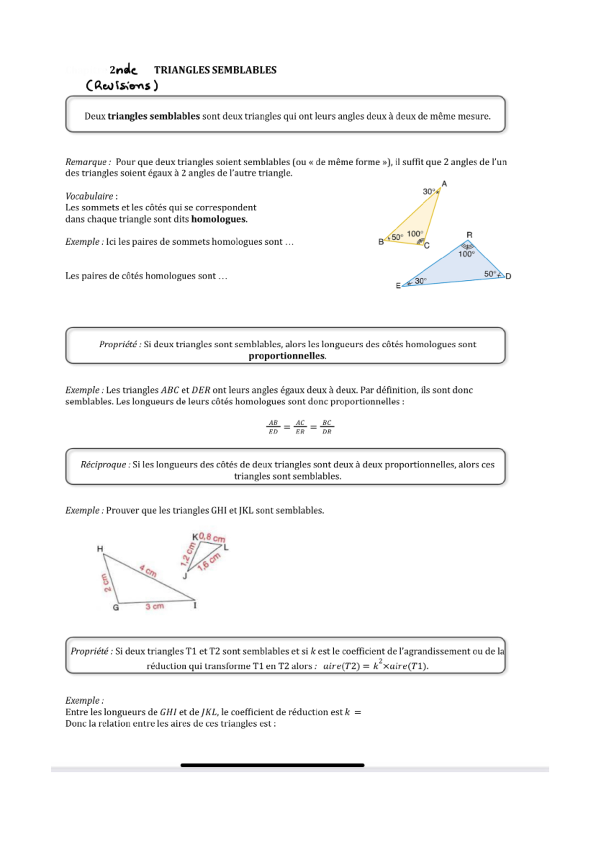 2 Triangles semblables cours - 2ndc TRIANGLES SEMBLABLES (Revisions ...