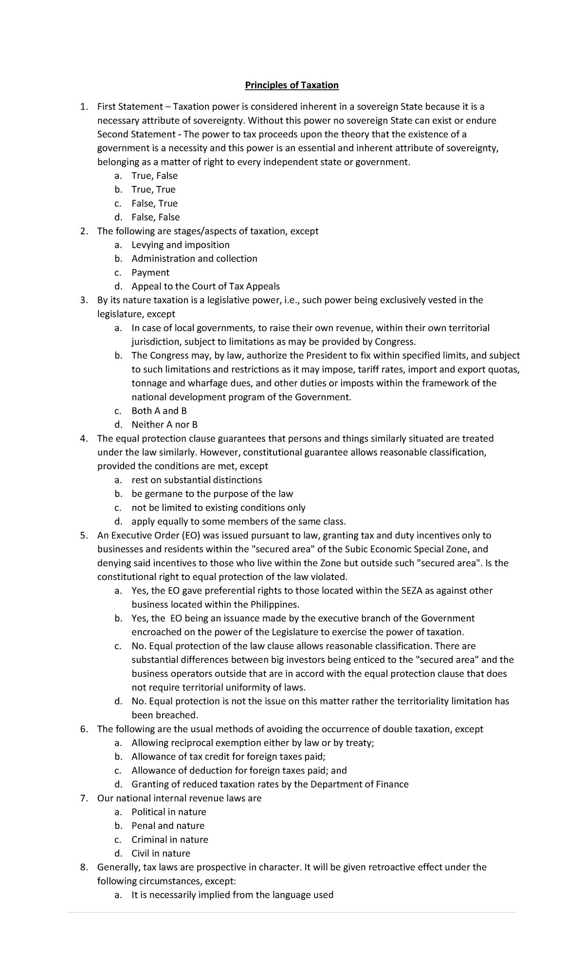 BSA 3 - Tax and Partnership - Principles of Taxation First Statement ...