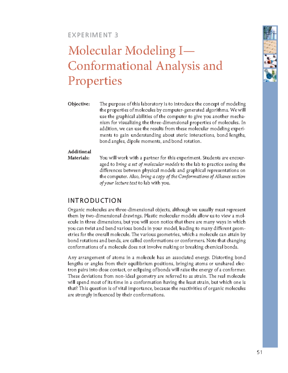 CHEM 237 Molecular Modeling 51 Objective e purpose of this