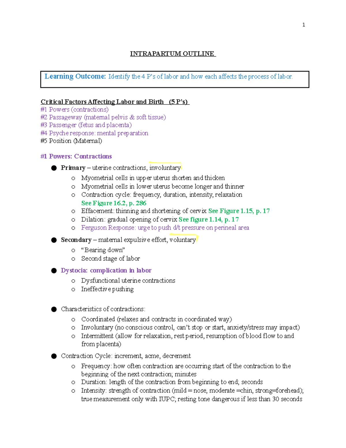 Intrapartum Notes - INTRAPARTUM OUTLINE Critical Factors Affecting ...