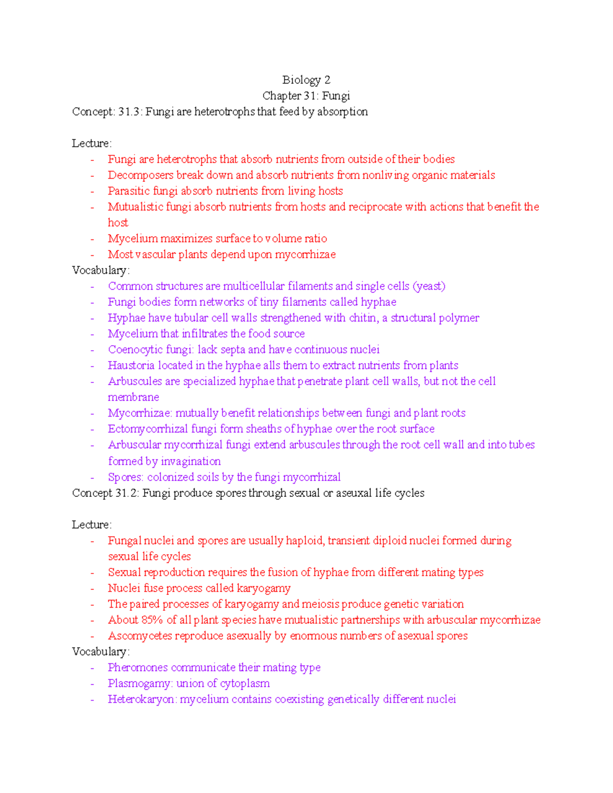 Biology 2 Chatper 31 - Notes on chapter 31 - Biology 2 Chapter 31 ...