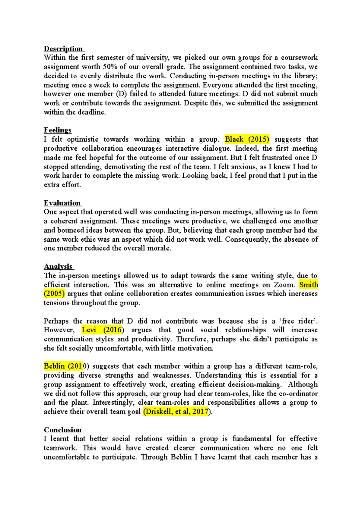 Reflcetion - draft 3 - Description Within the first semester of ...
