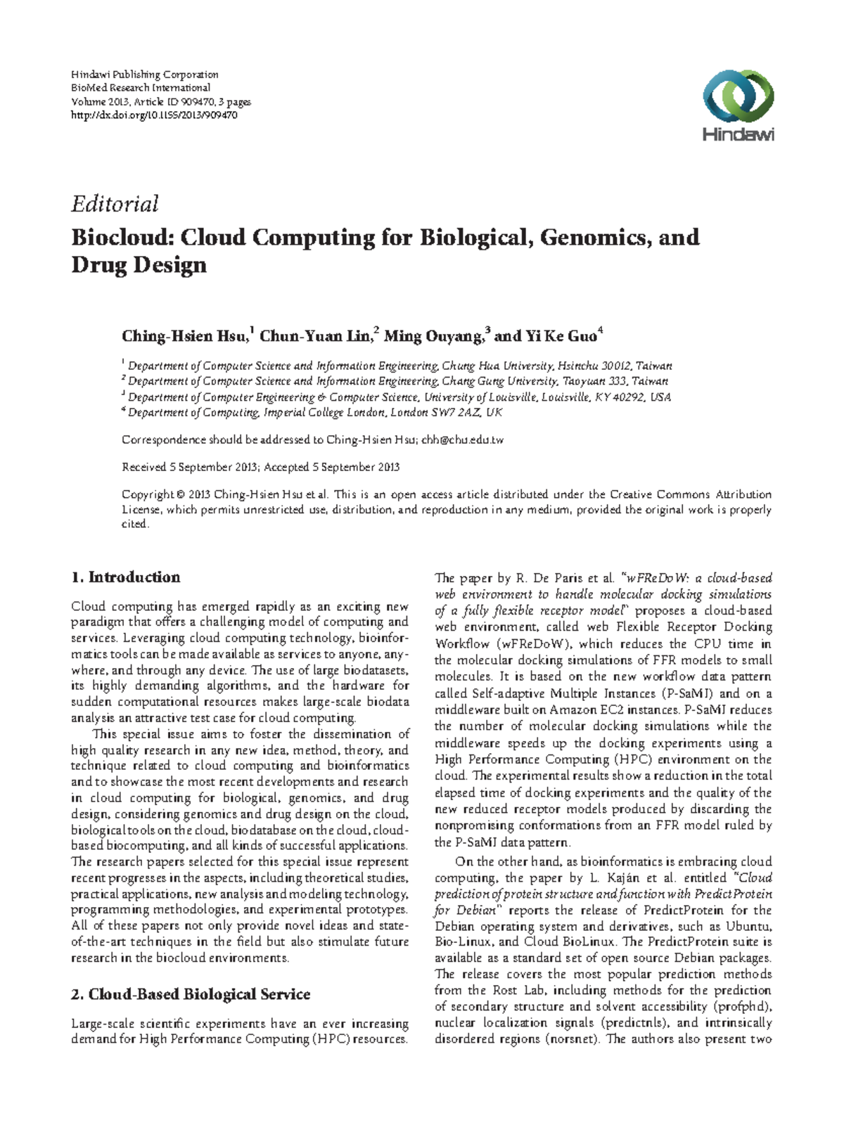 Cloud Computing FOR Biology Research Hindawi Publishing Corporation