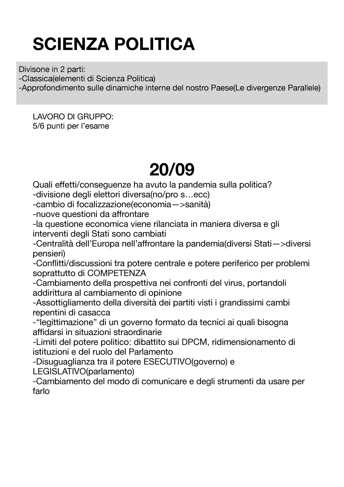 Scienza Politica - APPUNTI - SCIENZA POLITICA LAVORO DI GRUPPO:( 5/6 ...