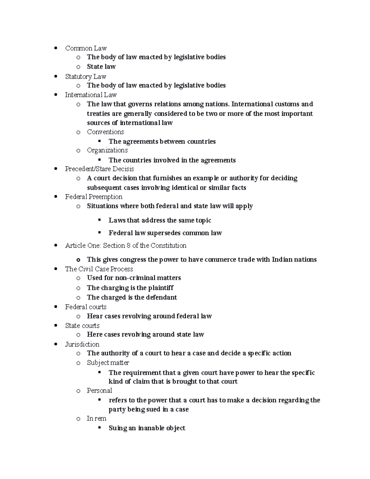 Document Definitions Common Law o The body of law enacted by