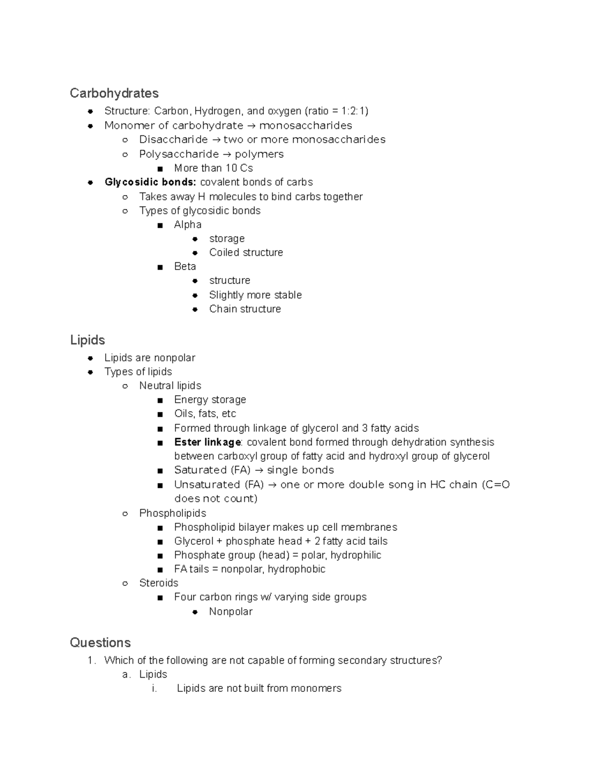 SI slides - Carbs and Lipids - Carbohydrates Structure: Carbon ...